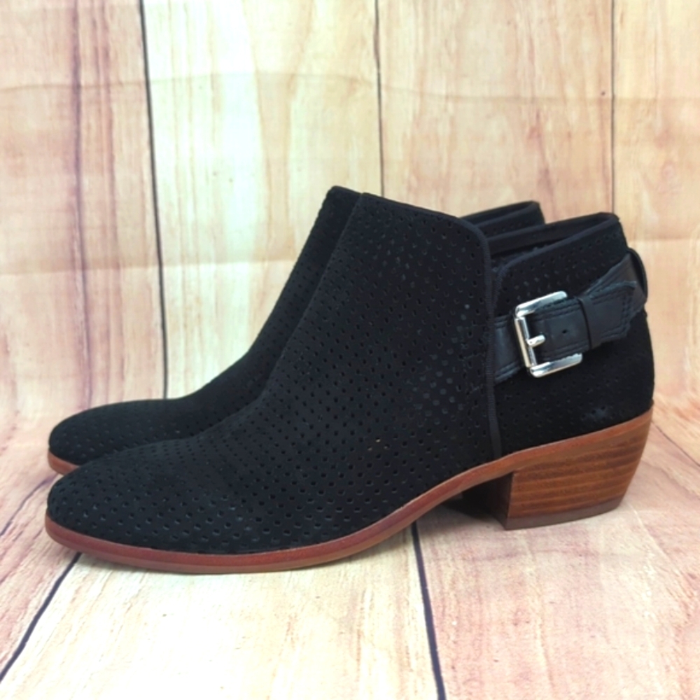 SAM EDELMAN Paula Black Suede Booties Perforated Ankle Boots Slip-On Sz 6